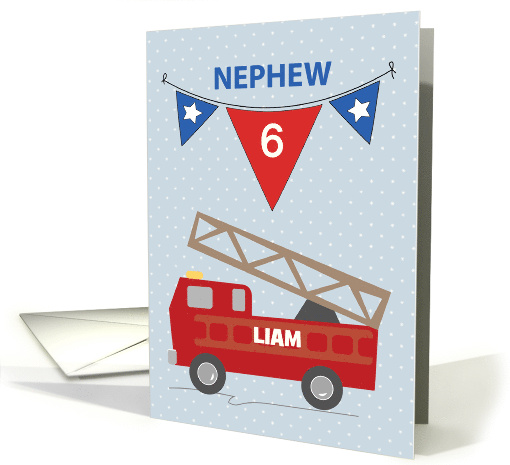 Custom Name and Age Liam 6th Birthday Nephew Firetruck card (1557266)