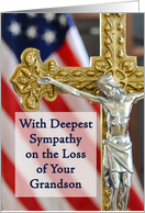 Grandson Sympathy Religious Christian Military Patriotic Cross Flag card