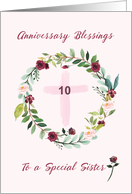 10th Nun Religious Sister Anniversary Blessings Flowers on Wreath card