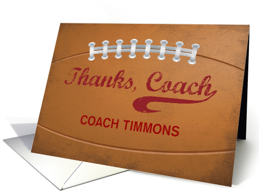 Custom Name Thanks Coach Large Grunge Football for Sports Fan card