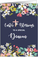 Deacon Easter Blessings of Risen Christ Flowers on Navy Blue card