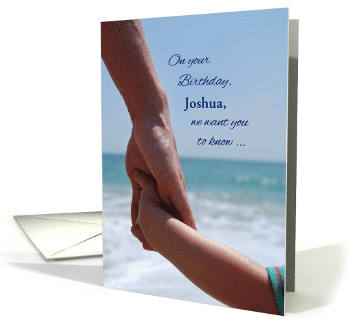 Custom Name Joshua Child Birthday Holding Hands on Beach card