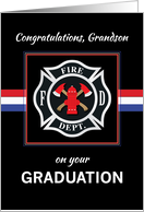 Grandson Fire Department Academy Graduation Black with Red White Blue card