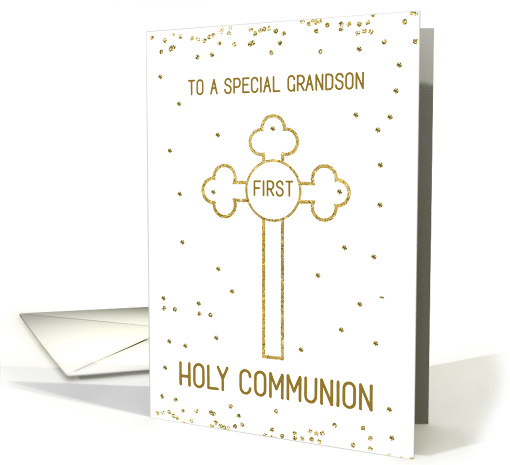 Grandson First Holy Communion Gold Look Cross card (1566420)