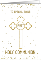 Twins First Holy Communion Gold Look Cross card