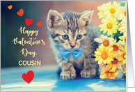 Custom Relation Cousin Love Valentine Kitten with Yellow Daisies card