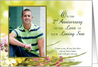 2nd Anniversary of Loving Son Death Custom Photo Personalized Flowers card