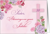 50th Anniversary of Religious Life Catholic Nun Cross Flowers card