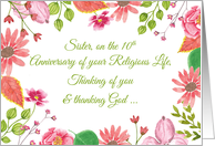 Nun Religious Jubilee 10th Anniversary Watercolor Flowers card