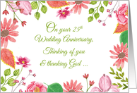 Religious 25th Wedding Anniversary Watercolor Flowers card