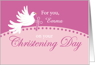 Custom Name Emma Christening Dove on Pink card