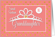 Granddaughter 16th Birthday with Crown and Gold Look Dots on Peach card