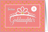 Goddaughter 14th Birthday with Crown and Gold Look Dots on Peach card