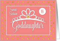 Goddaughter 16th Birthday with Crown and Gold Look Dots on Peach card