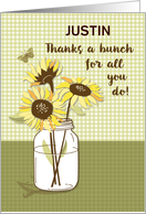 Bosss Day Custom Name Justin with Sunflowers in Mason Jar card
