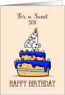 Son 4th Birthday 4 on Sweet Blue Cake card
