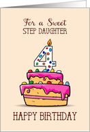 Step Daughter 4th Birthday, 4 on Sweet Pink Cake card