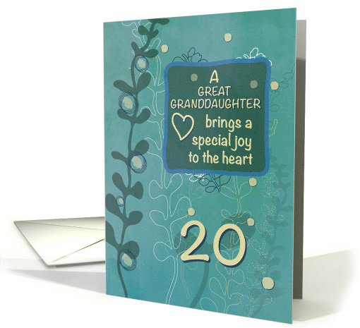 Great Granddaughter Religious 20th Birthday Green Hand Drawn Look card