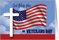 Veterans Day Religious White Cross American Flag card