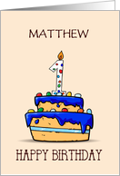 Custom Name Matthew 1st Birthday 1 on Sweet Blue Cake card