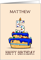 Custom Name Matthew 5th Birthday 5 on Sweet Blue Cake card