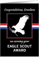 Grandson Eagle Scout Award Congratulations Black with Red White Blue card