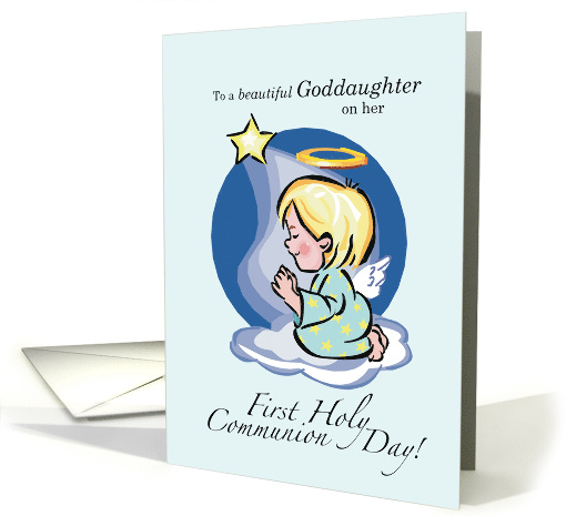 Goddaughter First Communion with Angel Star and Cloud Religious card