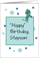 Hoppy Birthday Stepson with Frog Congratulations card