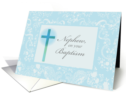 Nephew Baptism Congratulation Cross and Lace Religious card (218133)