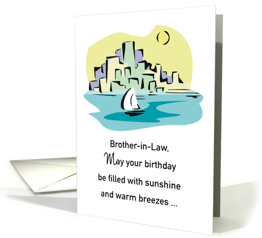 Brother in Law Birthday Sailboat in Water with City Skyline card