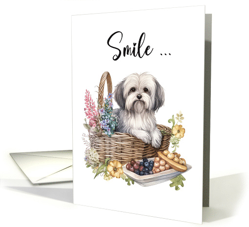 Havanese Breed Cute Dog in Flower Basket Hello card (234986)