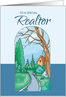 Thank You for Realtor with House and Forest Illustration for New Home card