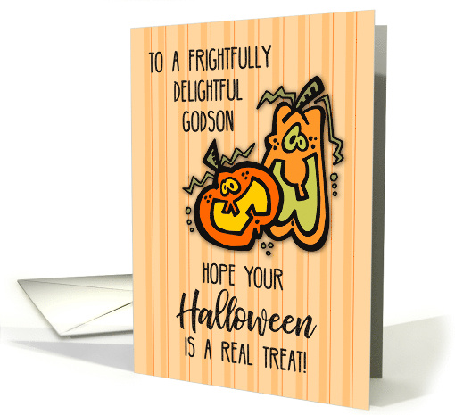 Godson on Halloween with Orange Pumpkins Funny card (264308)