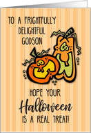 Godson on Halloween with Orange Pumpkins Funny card