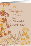 Thanksgiving Wishes for Sister in Law with Flowers and Leaves Autumn card