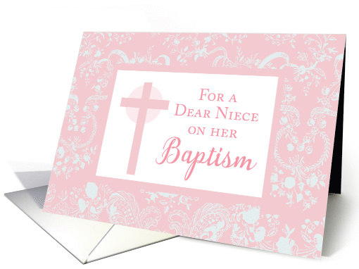 Niece Baptism Religious Congratulations with Pink Cross card (270493)