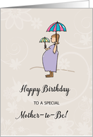 Happy Birthday to Mother to Be Pregnant Woman with Umbrellas card