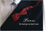 Best Man Thank You With Red Tie and Black Tuxedo card