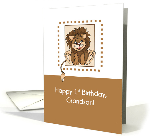 Grandson First Birthday with Cute Little Lion card (302352)