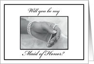 Maid of Honor Invitation Black and White Hand with Pearls card