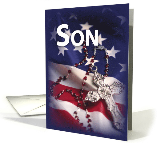 Son Thinking of You with American Flag and Rosary card (360864)