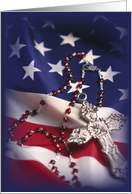 Thinking of You with Patriotic Flag and Religious Rosary card