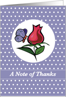 Thanks for Hospitality Butterfly on Red Rose Bud Purple Dots card