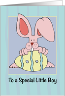 Little Boy Ear Resistible Easter Bunny with Colored Egg card