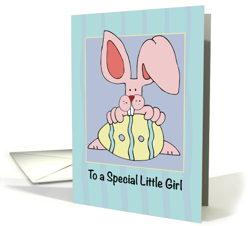 Little Girl Ear Resistible Easter Bunny with Colored Egg Holiday card