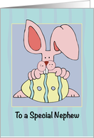 Nephew Ear Resistible Easter Bunny with Colored Egg Holiday card
