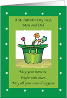 Mom and Dads St Patricks Day Hat and Flower card