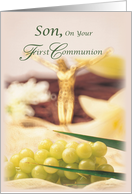 Son First Communion Jesus and Grapes Congratulations card