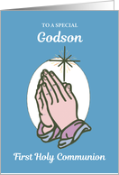 Godson First Communion Praying Hands on Blue card