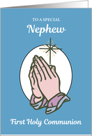 Nephew First Communion Praying Hands on Blue card